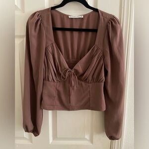 Abercrombie and Fitch Long Sleeve Cropped Blouse in Brown